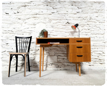 Bureau Vintage Années 60 Bois Doré