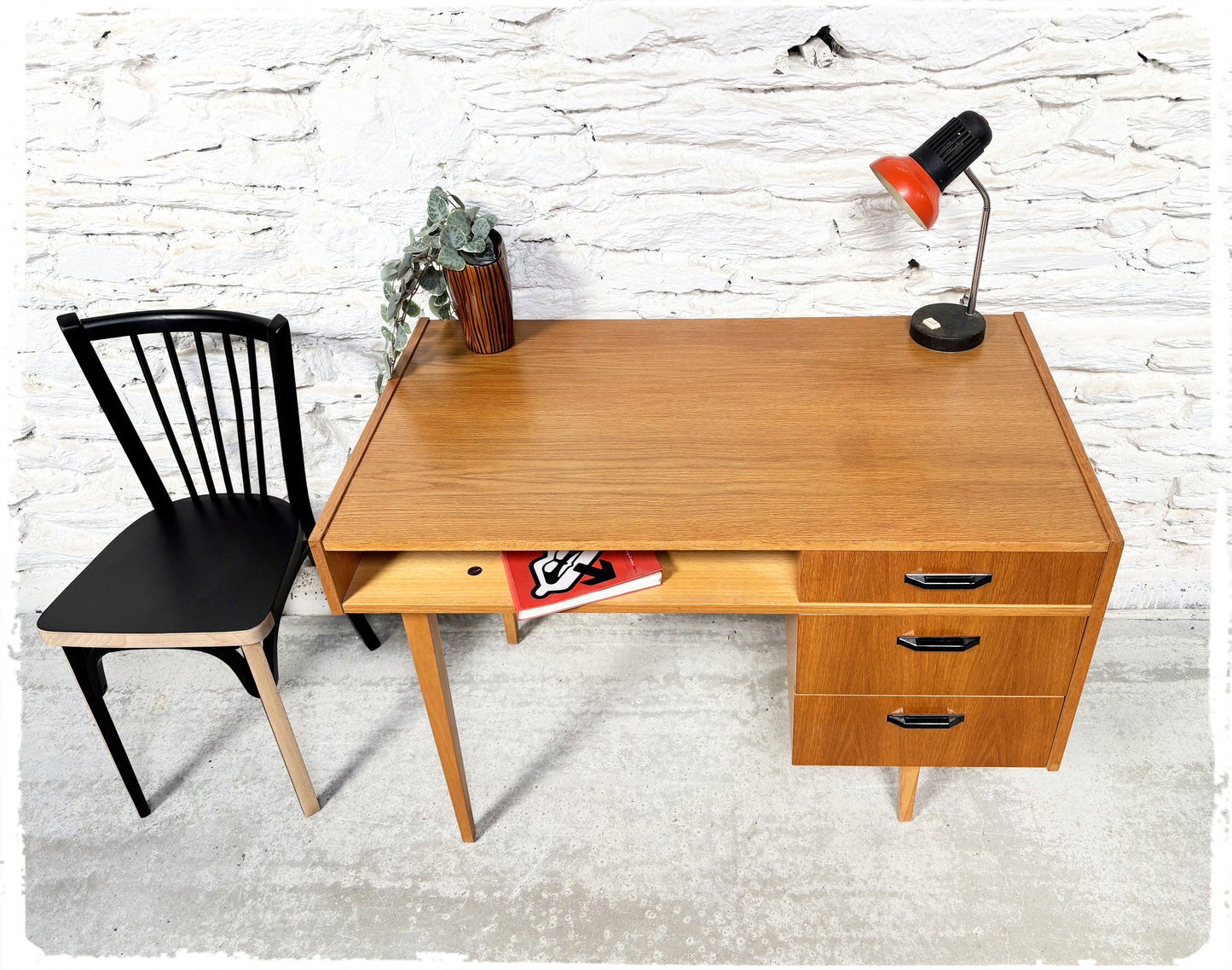 Bureau Vintage Années 60 Bois Doré