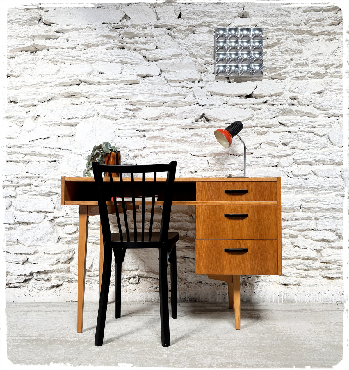 Bureau Vintage Années 60 Bois Doré