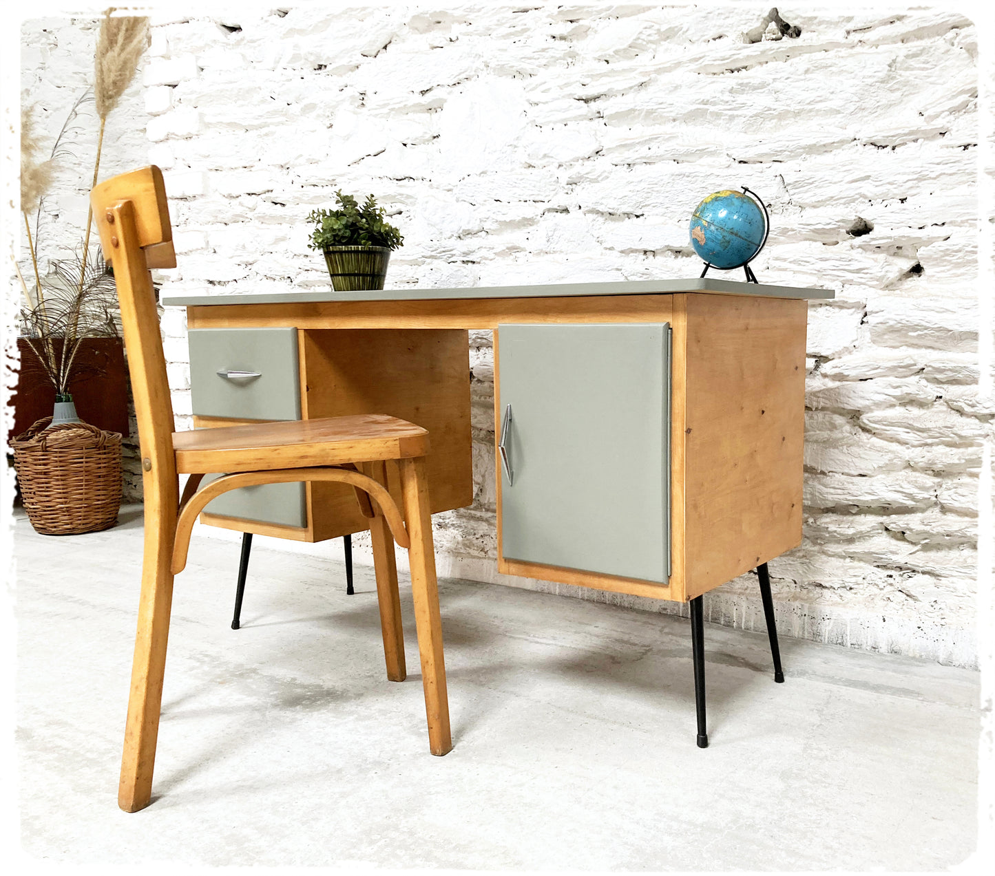 Bureau Vintage Pieds Compas Métal Revisité