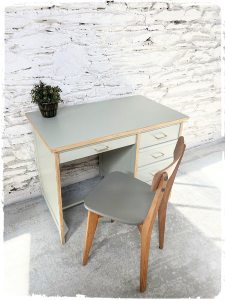 Bureau Vintage Revisité Gris Vert Clair