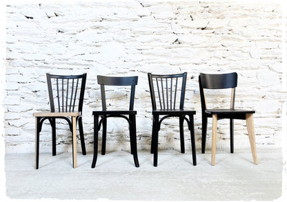 Suite de 4 Chaises Bistrot Vintage Dépareillées Revisitées