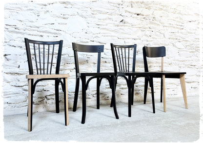 Suite de 4 Chaises Bistrot Vintage Dépareillées Revisitées