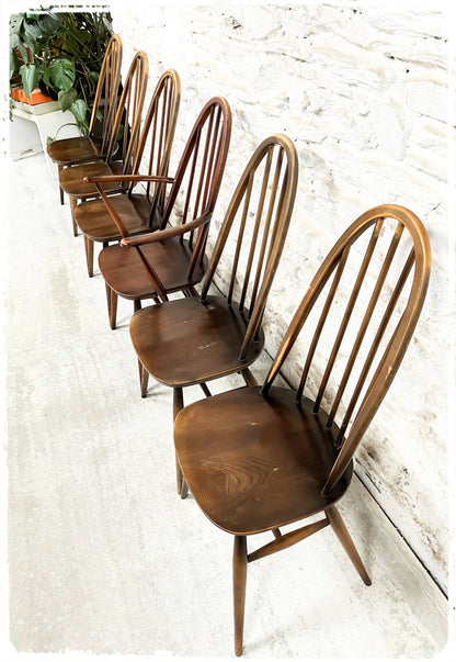 Set de Chaises et Fauteuil Windsor Vintage Ercol Quaker