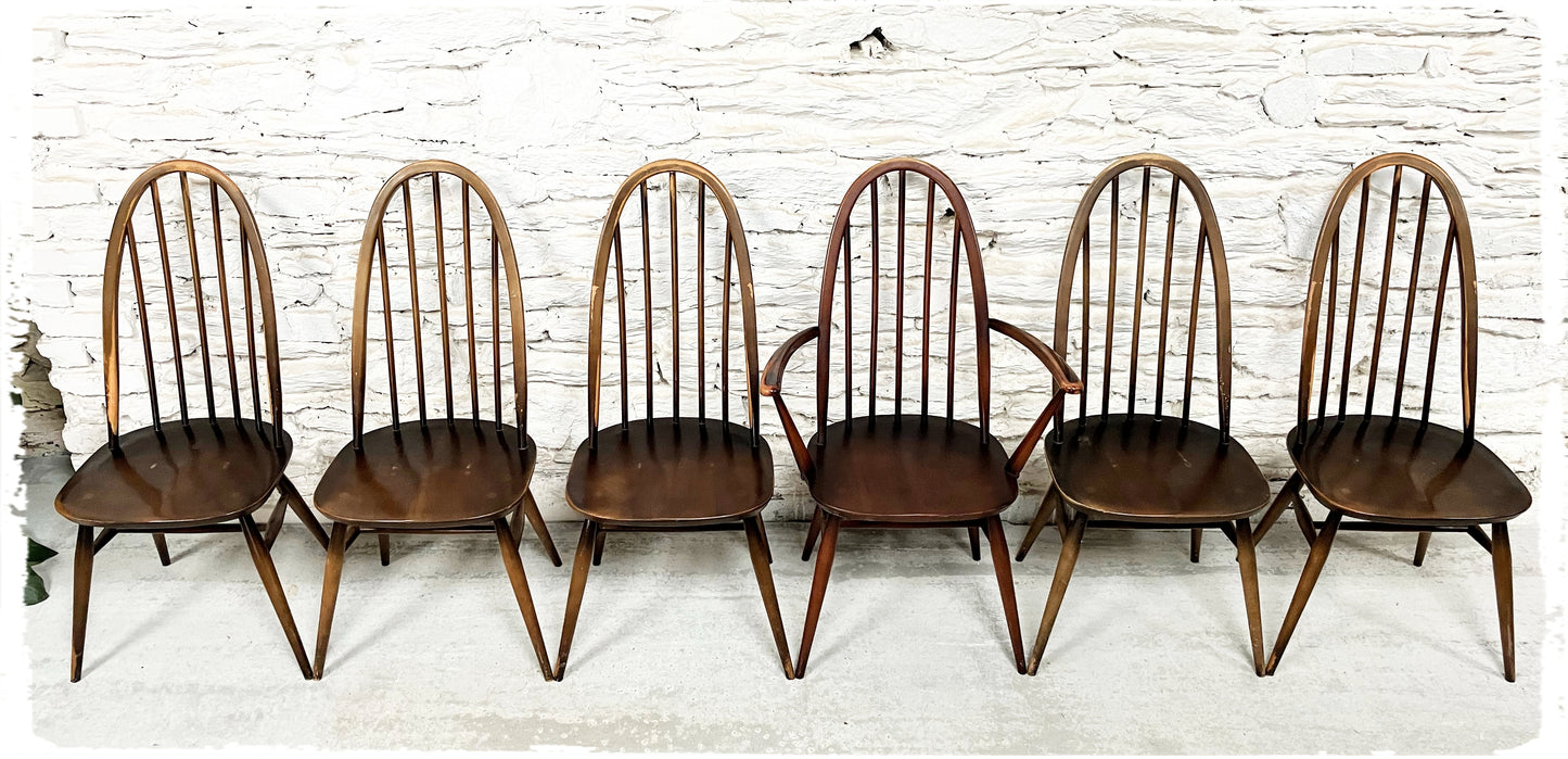 Set de Chaises et Fauteuil Windsor Vintage Ercol Quaker