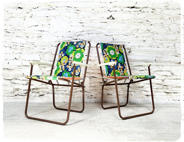 Paire de Chaises Pliantes de Camping Vintage Motifs à fleurs