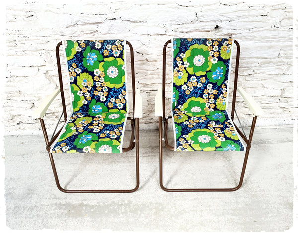 Paire de Chaises Pliantes de Camping Vintage Motifs à fleurs