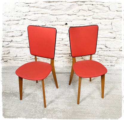 Paire de Chaises Vintage Pieds Compas Vinyle Rouge Dossiers Hauts