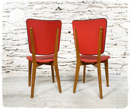 Paire de Chaises Vintage Pieds Compas Vinyle Rouge Dossiers Hauts
