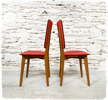 Paire de Chaises Vintage Pieds Compas Vinyle Rouge Dossiers Hauts