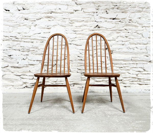Paire de Chaises Windsor Vintage Ercol Quaker en Orme
