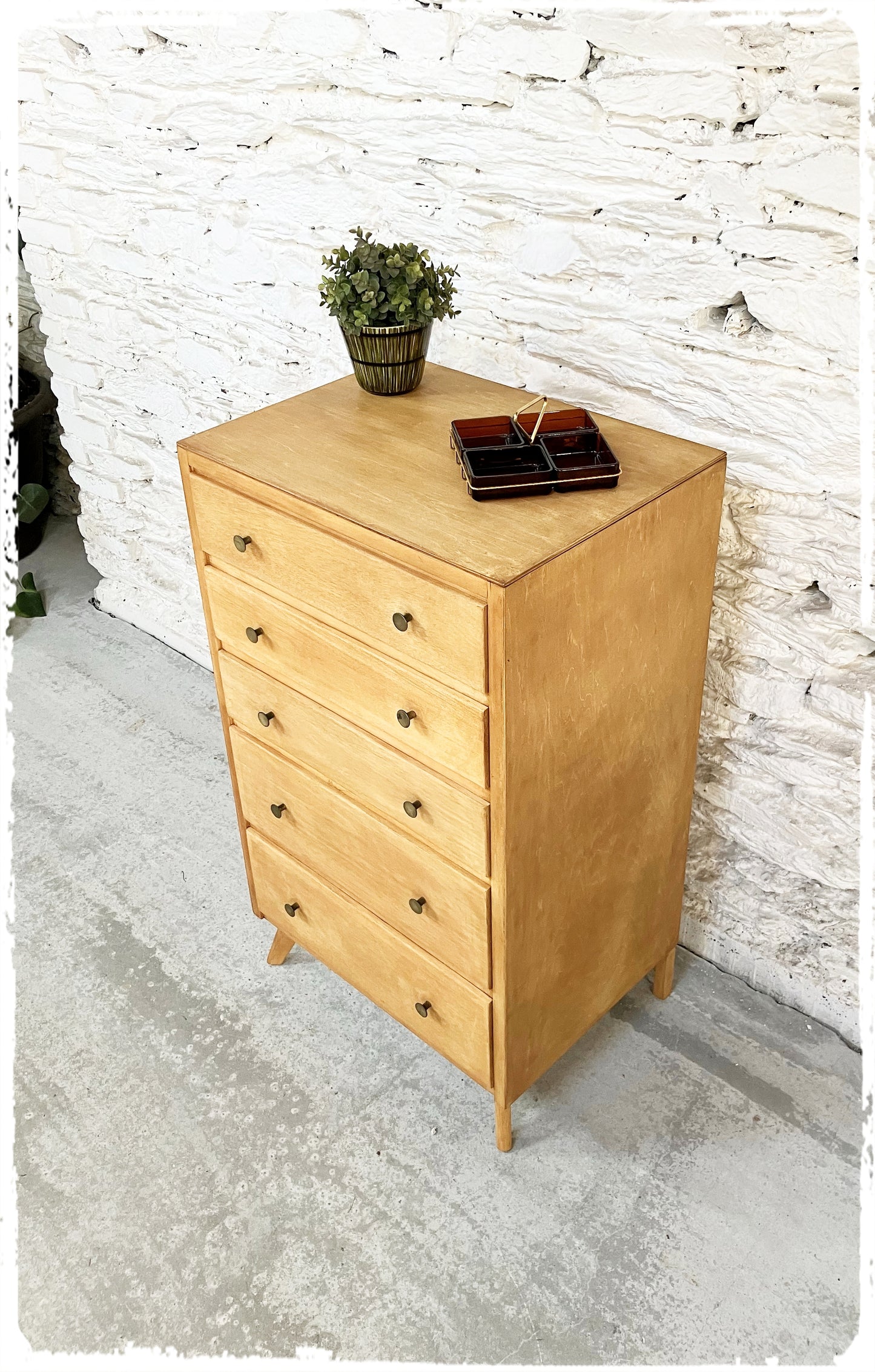 Chiffonnier Commode Haute Vintage Pieds Compas Années 50