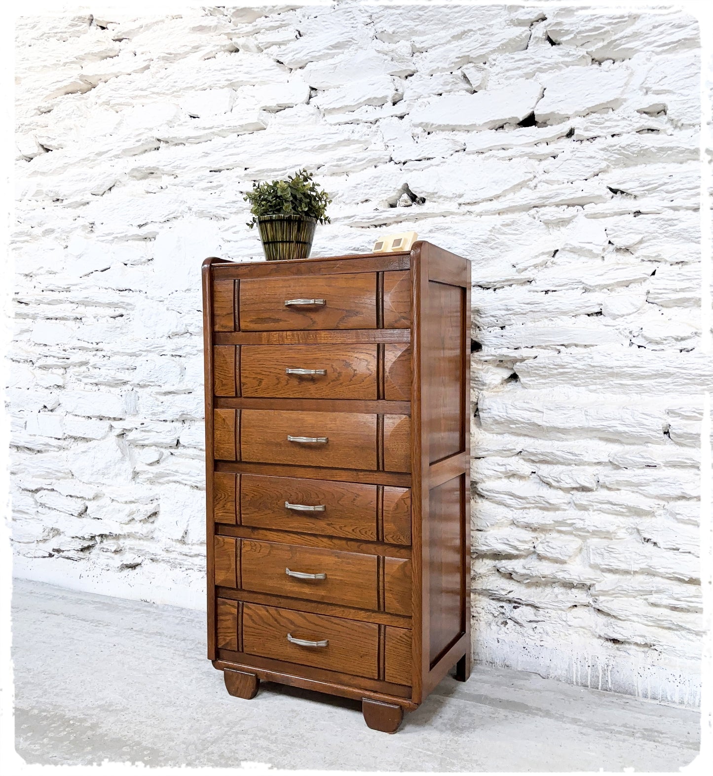 Chiffonnier Commode Haute Vintage en Chêne Massif