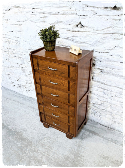 Chiffonnier Commode Haute Vintage en Chêne Massif