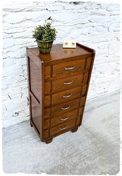 Chiffonnier Commode Haute Vintage en Chêne Massif