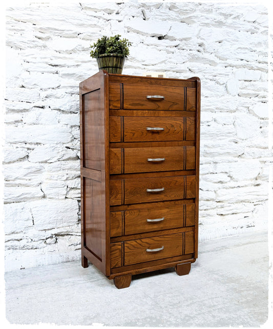 Chiffonnier Commode Haute Vintage en Chêne Massif