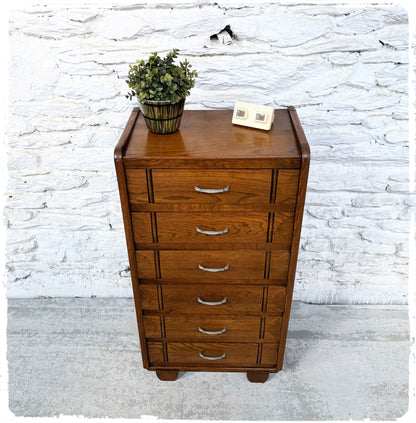 Chiffonnier Commode Haute Vintage en Chêne Massif