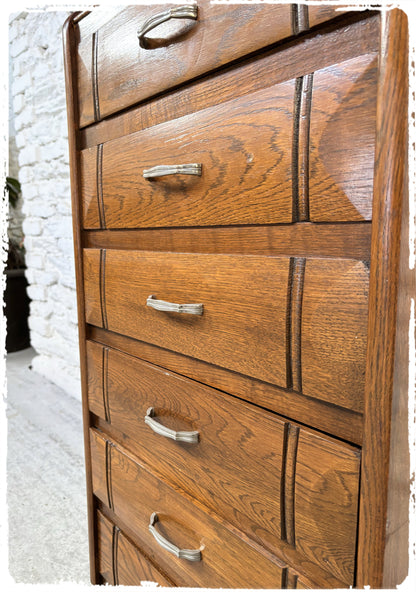 Chiffonnier Commode Haute Vintage en Chêne Massif
