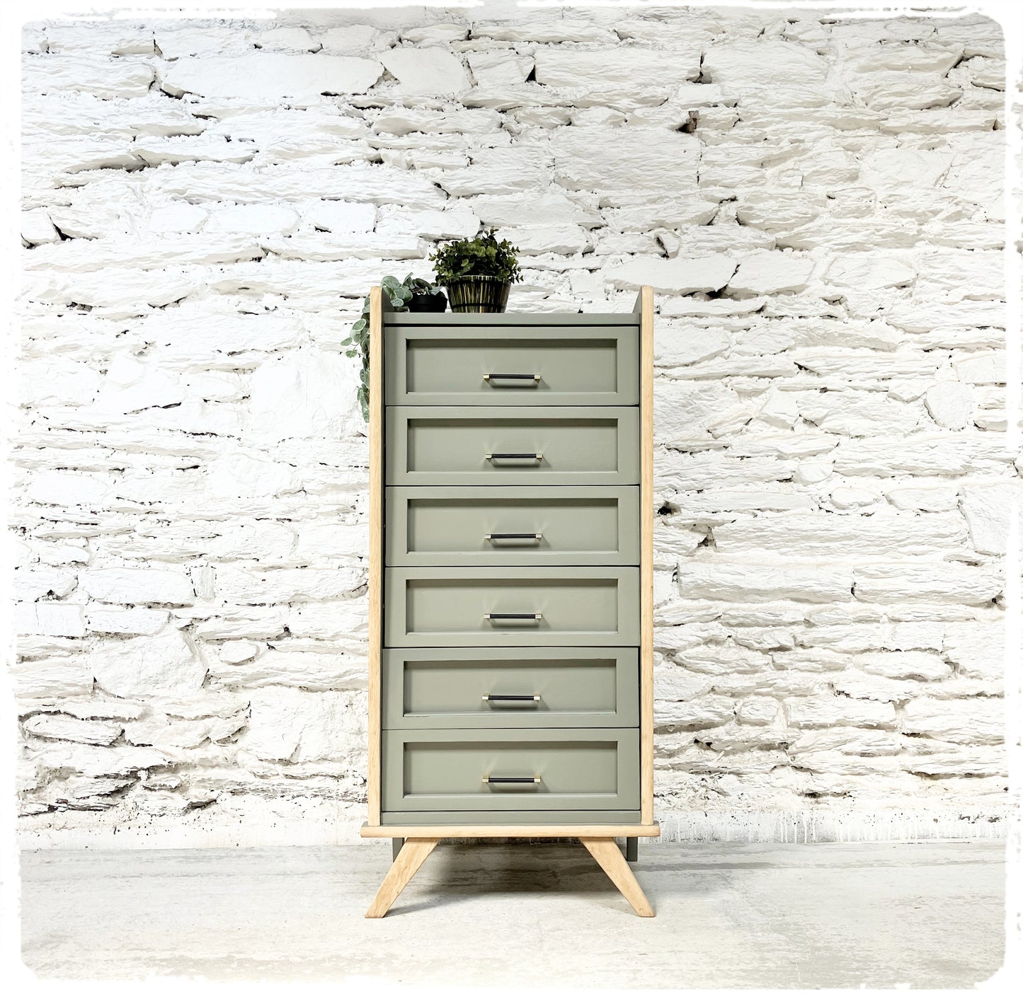 Chiffonnier Commode Haute Vintage Pieds Compas Revisité
