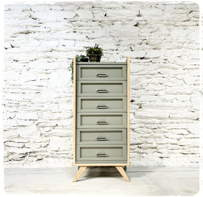 Chiffonnier Commode Haute Vintage Pieds Compas Revisité