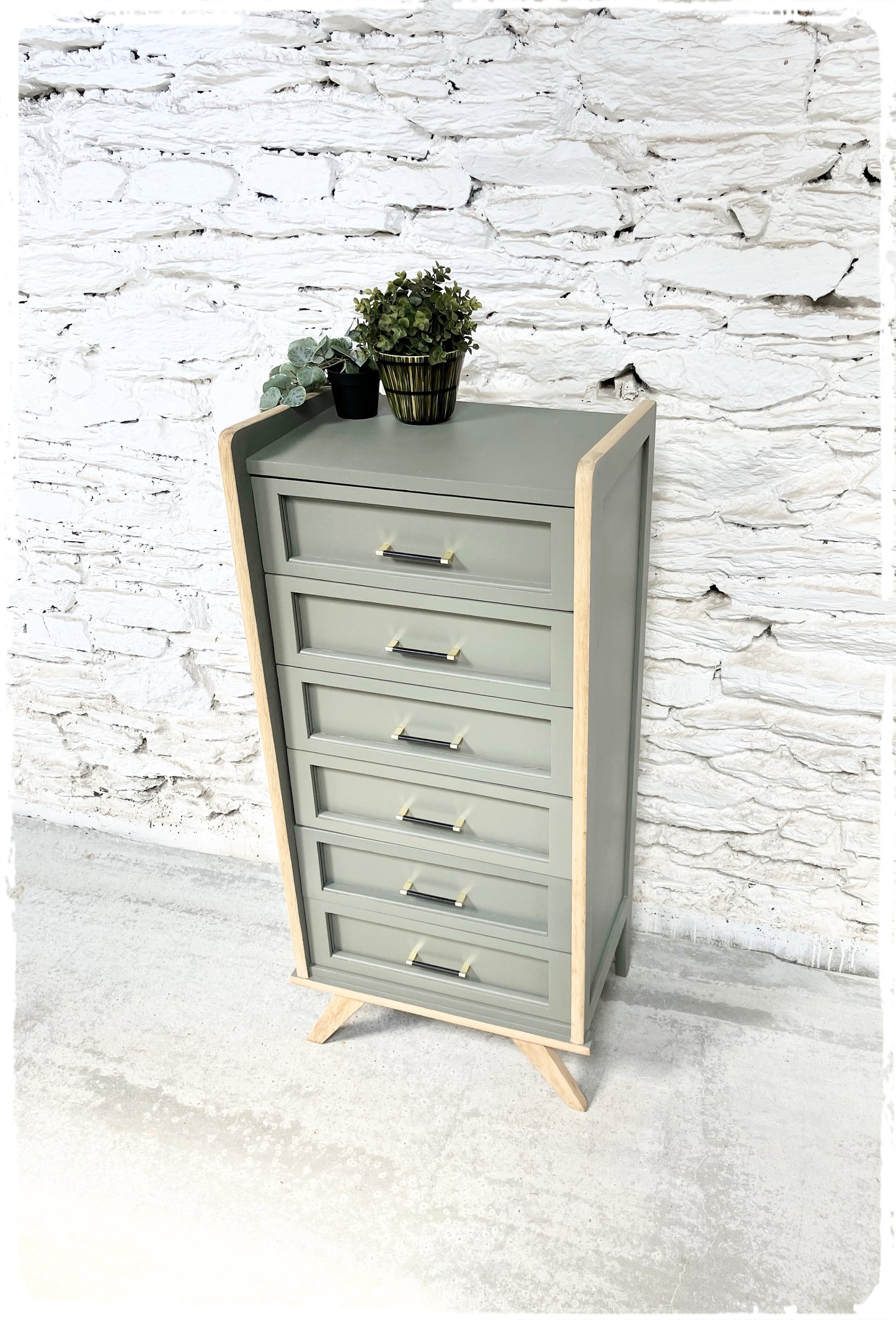 Chiffonnier Commode Haute Vintage Pieds Compas Revisité