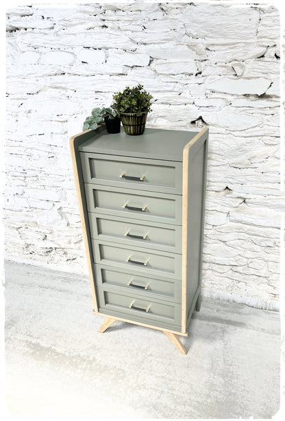Chiffonnier Commode Haute Vintage Pieds Compas Revisité
