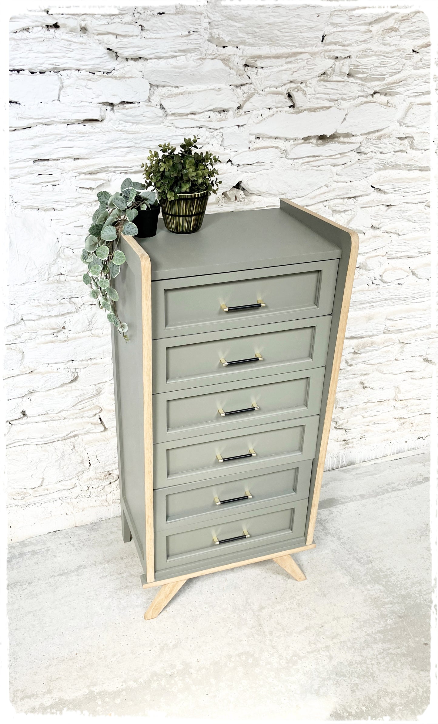Chiffonnier Commode Haute Vintage Pieds Compas Revisité