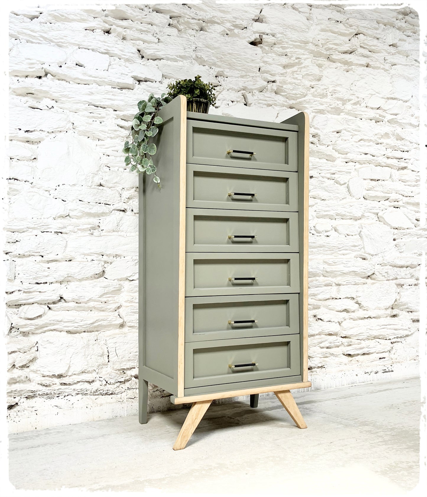 Chiffonnier Commode Haute Vintage Pieds Compas Revisité