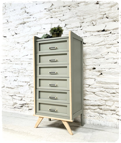 Chiffonnier Commode Haute Vintage Pieds Compas Revisité