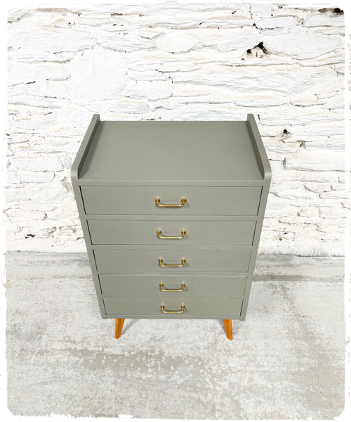 Chiffonnier Commode Vintage Pieds Compas Revisité Gris Vert