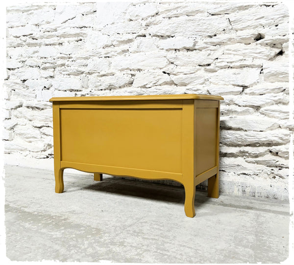Coffre Banc Vintage en Bois Revisité Moutarde