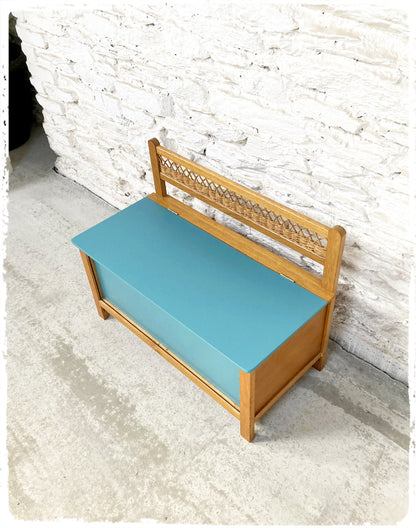 Coffre Banc Vintage en Bois et Rotin Revisité