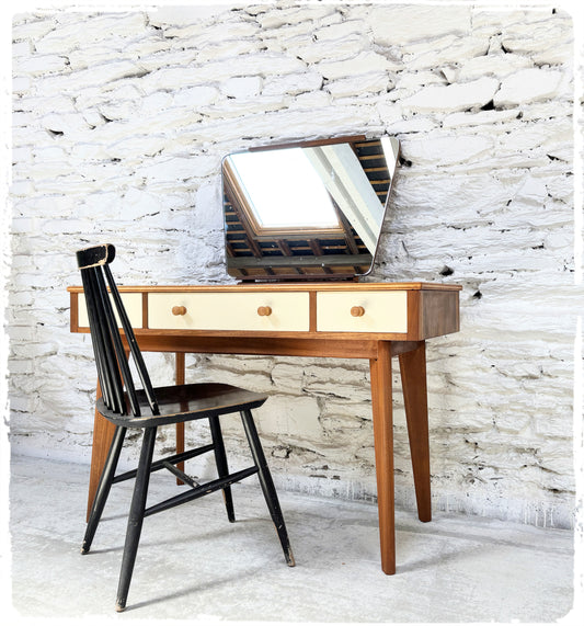 Coiffeuse Bureau Vintage Morris of Glasgow en Noyer Pieds Compas