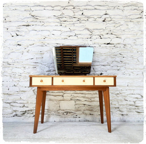 Coiffeuse Bureau Vintage Morris of Glasgow en Noyer Pieds Compas