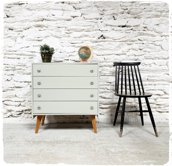 Commode Vintage Pieds Compas Revisitée Gris Vert Clair