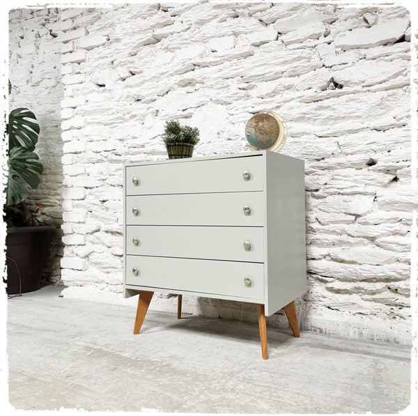 Commode Vintage Pieds Compas Revisitée Gris Vert Clair