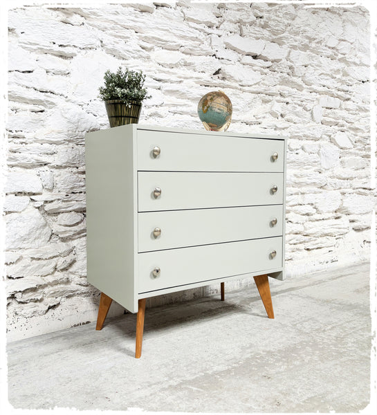 Commode Vintage Pieds Compas Revisitée Gris Vert Clair
