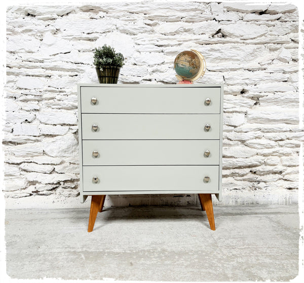 Commode Vintage Pieds Compas Revisitée Gris Vert Clair