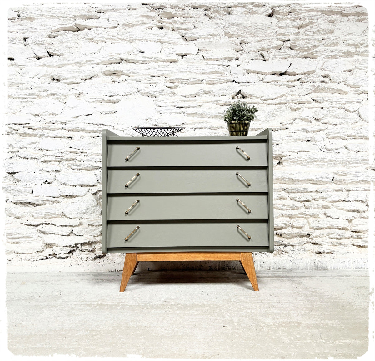 Commode Vintage Pieds Compas Années 50 Revisitée Gris Vert