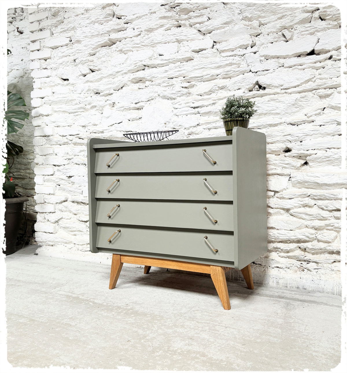 Commode Vintage Pieds Compas Années 50 Revisitée Gris Vert