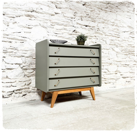 Commode Vintage Pieds Compas Années 50 Revisitée Gris Vert