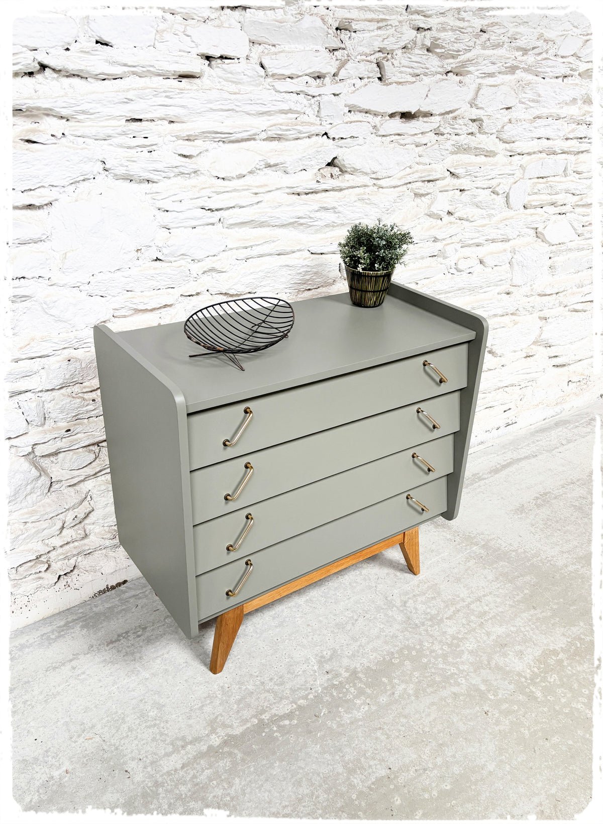 Commode Vintage Pieds Compas Années 50 Revisitée Gris Vert