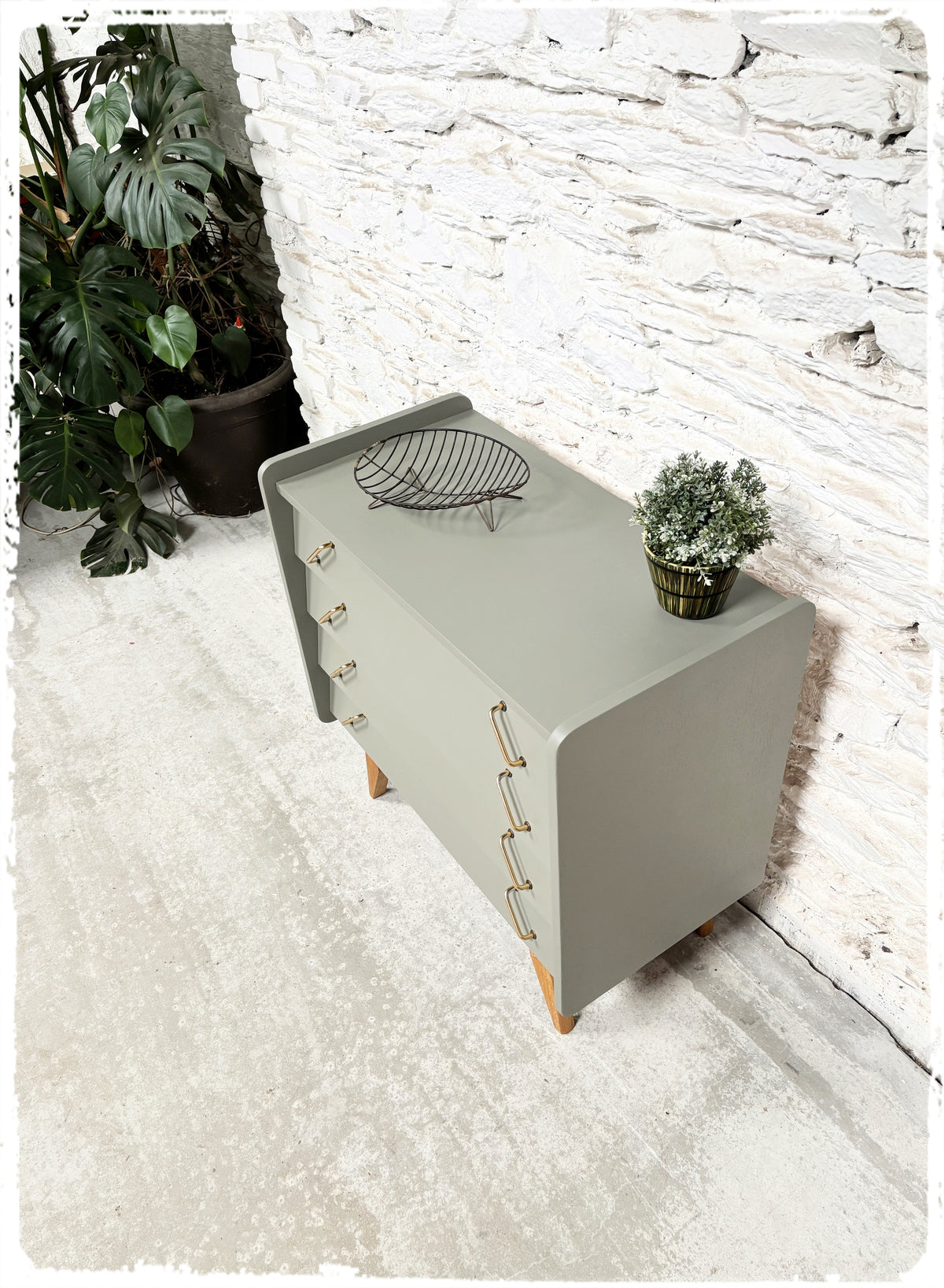 Commode Vintage Pieds Compas Années 50 Revisitée Gris Vert
