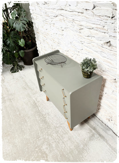 Commode Vintage Pieds Compas Années 50 Revisitée Gris Vert