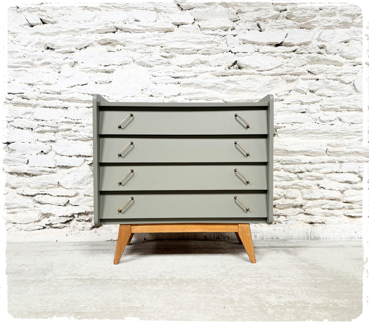 Commode Vintage Pieds Compas Années 50 Revisitée Gris Vert