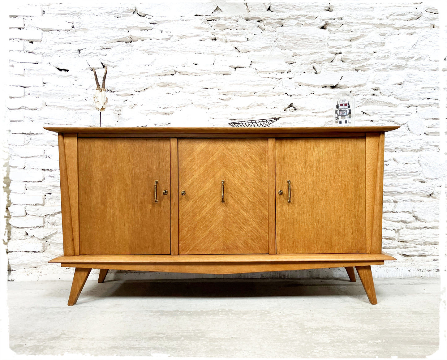 Buffet 50s Enfilade Vintage Pieds Compas Bois Doré
