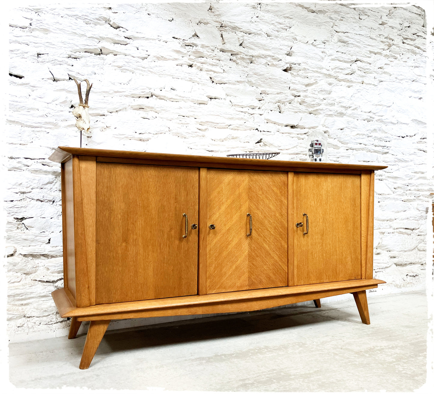 Buffet 50s Enfilade Vintage Pieds Compas Bois Doré