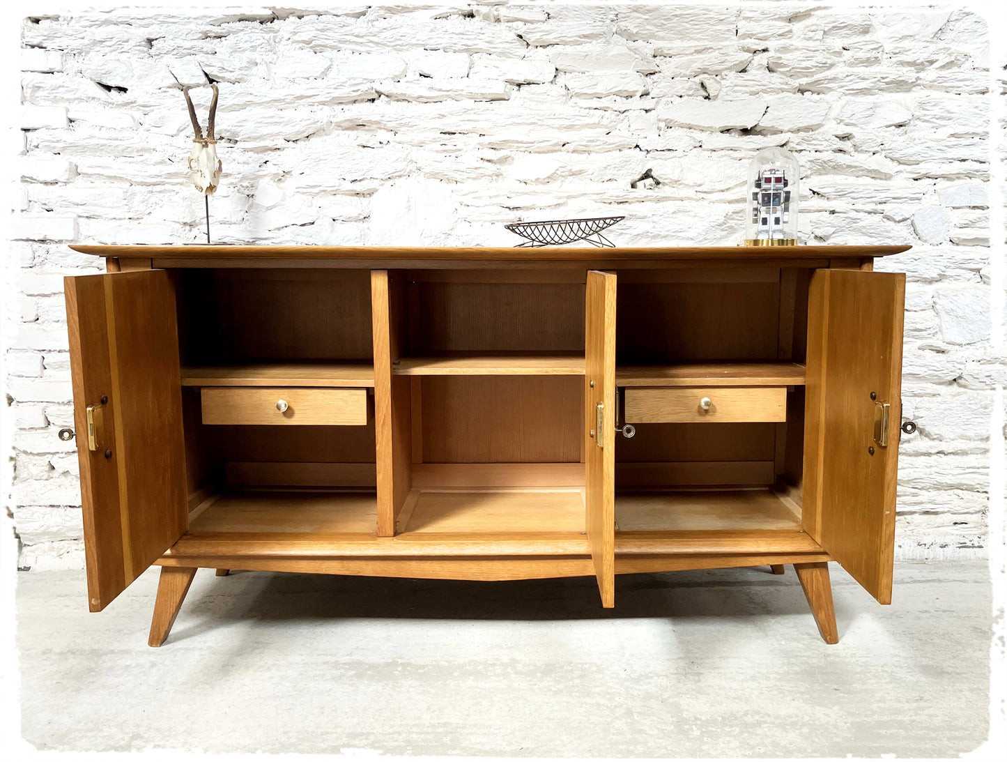 Buffet 50s Enfilade Vintage Pieds Compas Bois Doré
