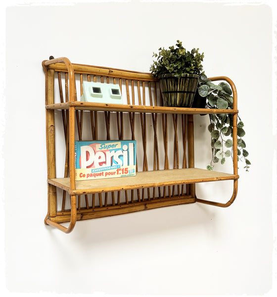Étagère Double Vintage en Rotin Années 50
