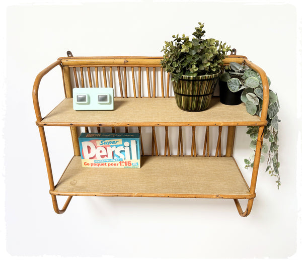 Étagère Double Vintage en Rotin Années 50
